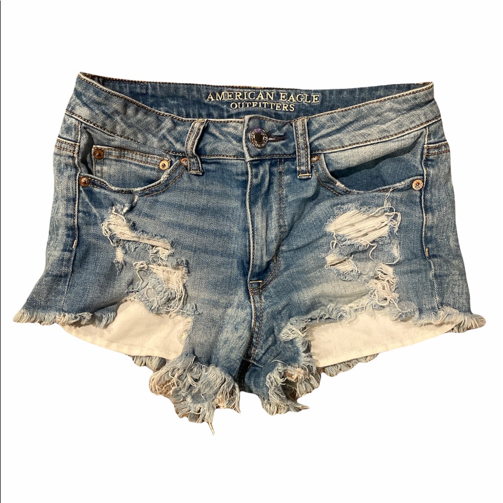 American Eagle Hi-Rise Destroyed Jean Shorts